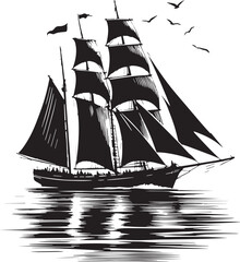 Black Color Sailing Silhouette Vector Illustration design, Solid White Background