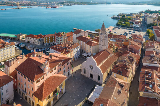 Aerial view of the Muggia old town, Trieste, Italy