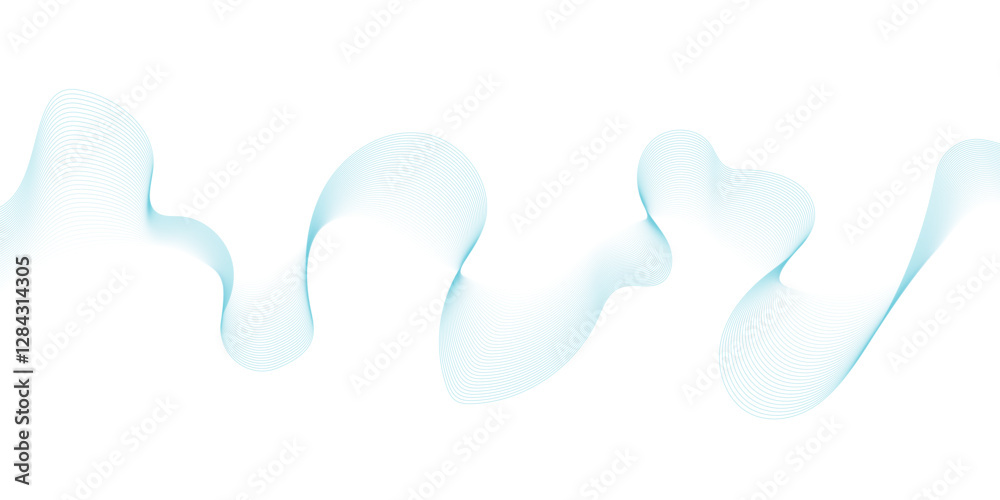 Fototapete blue wavy lines pattern on white background, abstract striped dynamic sound wave pattern, flowing sm