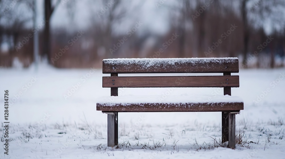 Poster snow covered wooden bench in a quiet winter landscape creating a serene atmosphere : generative ai