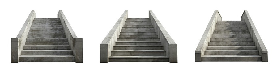 Set of 3D rendering concrete stairs isolated on white or transparent background