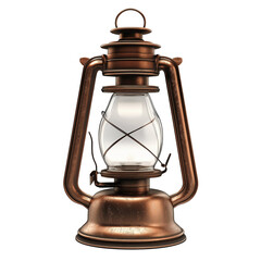 Vintage oil lantern, in copper and brown colors, isolated on a transparent  background, png
