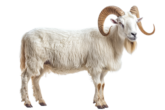 Majestic white ram stands proudly for a portrait