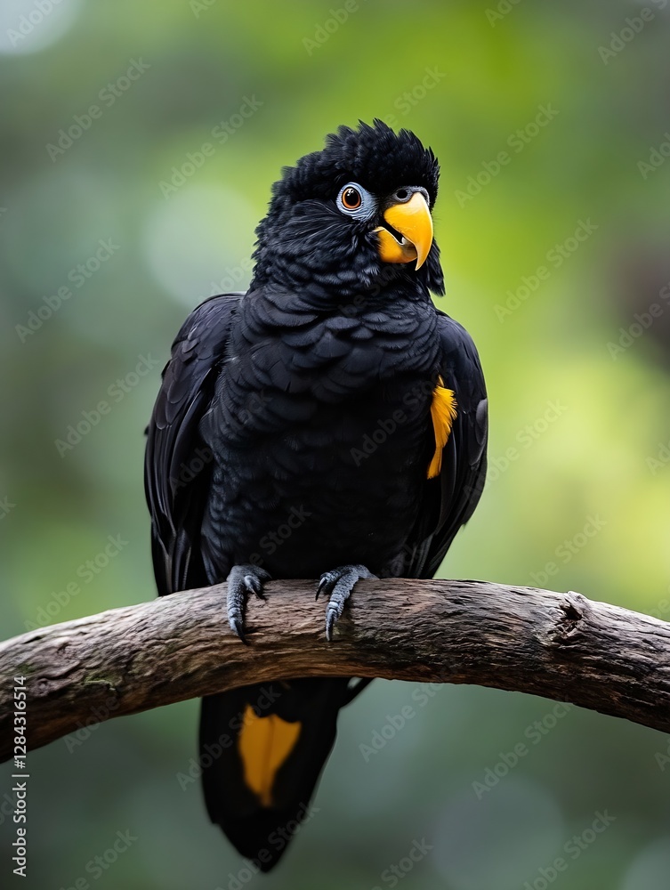 Poster closeup of a spectacular black and yellow bird perched on a branch in nature : generative ai