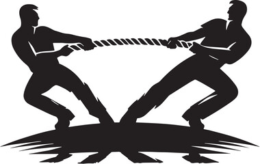 Black Color Tug of War Silhouette Vector Illustration design, Solid White Background