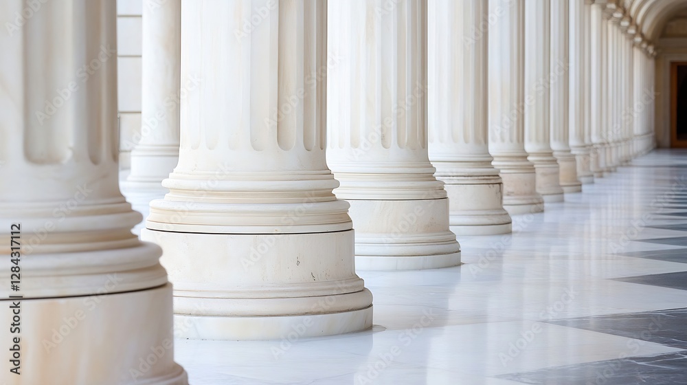 Aufkleber elegant architectural columns creating a stunning view along a marble hallway : generative ai
