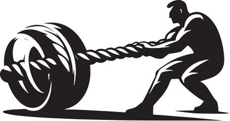 Black Color Tug of War Silhouette Vector Illustration design, Solid White Background