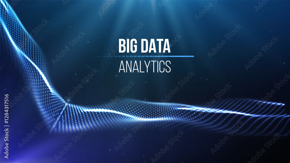 Poster big data analytics futuristic digital wave with glowing abstract data grid, artificial intelligence 