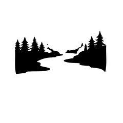 Silhouette of a River Through a Pine Forest