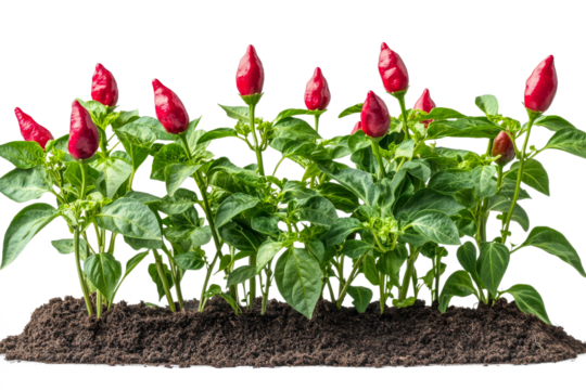 Growing red chili peppers in a garden bed