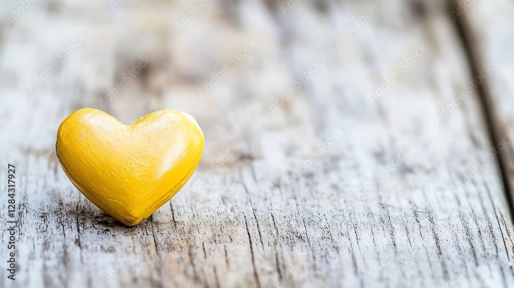 Poster Charming yellow heart shaped decoration on rustic wooden surface creating a warm and inviting feel : Generative AI