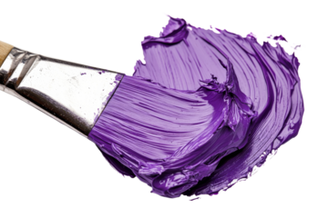 Creative process with purple paint on brush