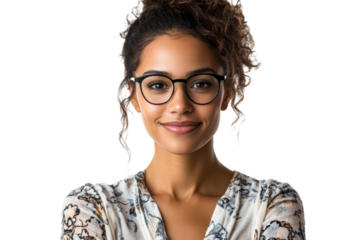 Confident woman smiling with glasses at home