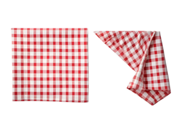 Red checked tablecloth set isolated on transparent background