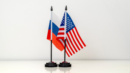 The flag of Russia and the USA. The concept of bilateral relations