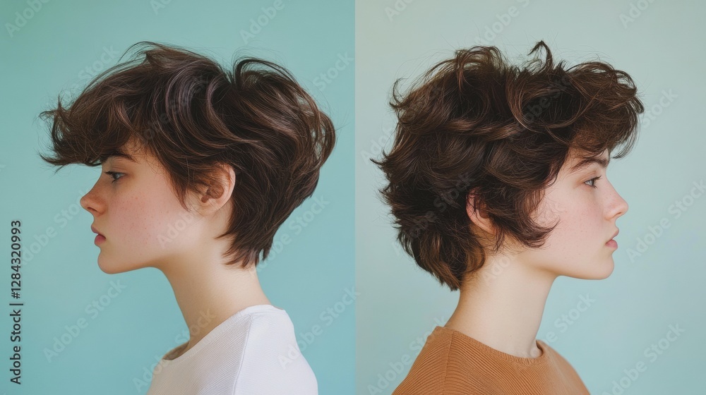Poster transforming hairstyle choices with effortless style and flair in a creative studio setting. generat