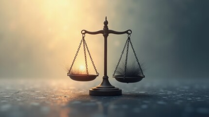 Abstract scales with light and darkness representing morality, balance of good and evil, soft gradient background.