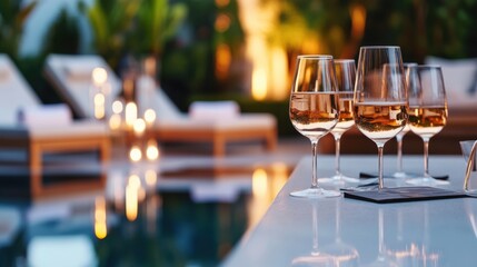 Moderate drinking at an elegant private poolside gathering. Featuring luxury and celebration