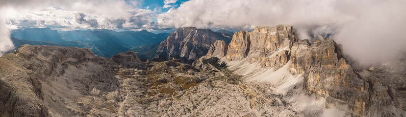 High angle view of Dolomites mountains