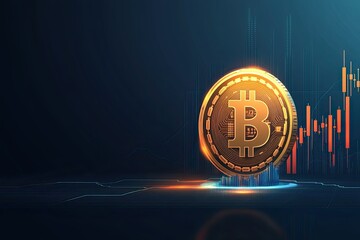 Bitcoin gold coin amidst a blurred chart background