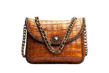 Brown crocodile leather handbag with chain strap