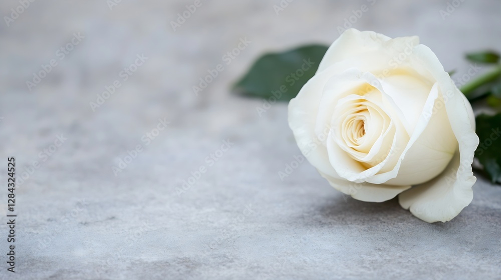 Poster delicate white rose placed elegantly on a textured gray surface in soft light : generative ai