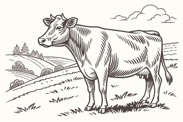 Cow vintage engraved vector illustration