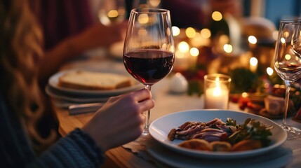 Moderate drinking at an intimate dinner table in a cozy home. Featuring comfort and warmth