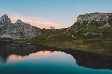 High angle view of Dolomites mountains