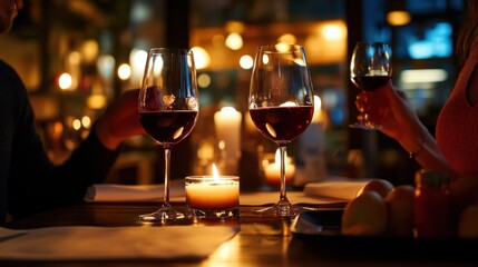 Moderate drinking at an intimate evening in a candlelit restaurant. Featuring romance and moderation