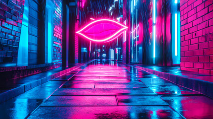 futuristic neonlit urban alleyway