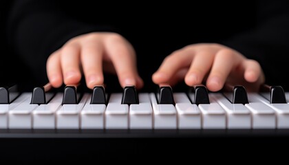 Fototapeta premium Close-up of hands playing a piano, capturing musical passion and creativity in action.