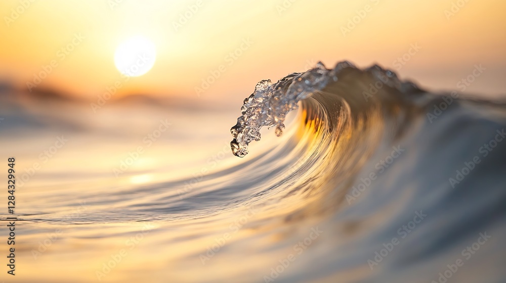 Aufkleber beautiful close up of a gently rolling wave at sunset with sun reflecting on calm ocean waters : gen