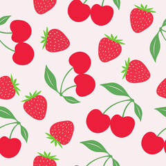 Vibrant strawberry and cherry pattern for summer designs