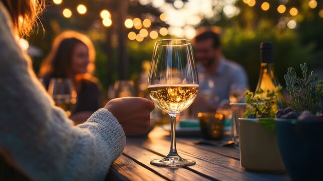Moderate drinking at an outdoor terrace during a summer evening. Featuring leisure and relaxation