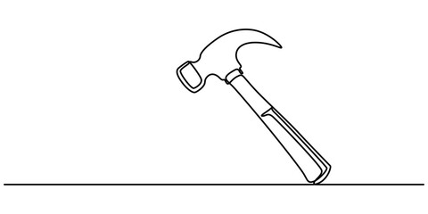 One continuous line drawing of an claw hammer. One line concept graphic design vector illustration of building construction tools, Hammer, nail puller, construction tool one line art, Minimalist icon.