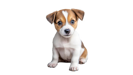 Cute puppy sitting with curious expression