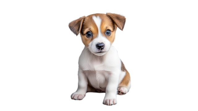 Cute puppy sitting with curious expression