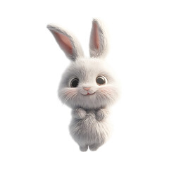 Obraz premium A Fluffy 3D Cartoon Bunny Shaped Balloon Bouncing Isolated on Transparent Background