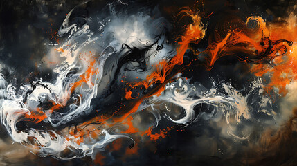 Abstract fire and smoke with high contrast and fluid motion