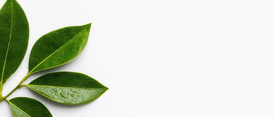 Obraz premium Close-up of vibrant green leaves on a white background, symbolizing nature and freshness.