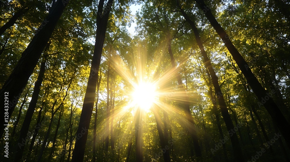 Aufkleber a breathtaking view of sunlight filtering through a dense forest showcasing the beauty of nature in 