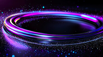 Obraz premium Swirling Neon Liquid Vortex with Glowing Particles and Digital Distortion in 3D Abstract Motion 