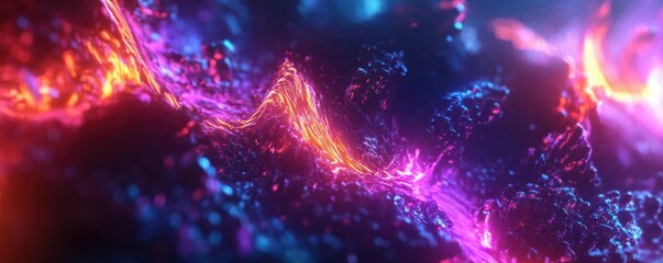 Fototapeta premium Vibrant neon waves and abstract light patterns in dark artistic background