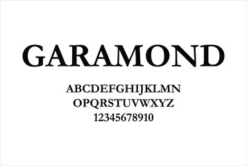 Garamond font for logo and headline. Isolated vector typeset