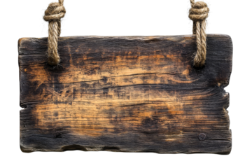 Vintage wooden sign hanging with rope