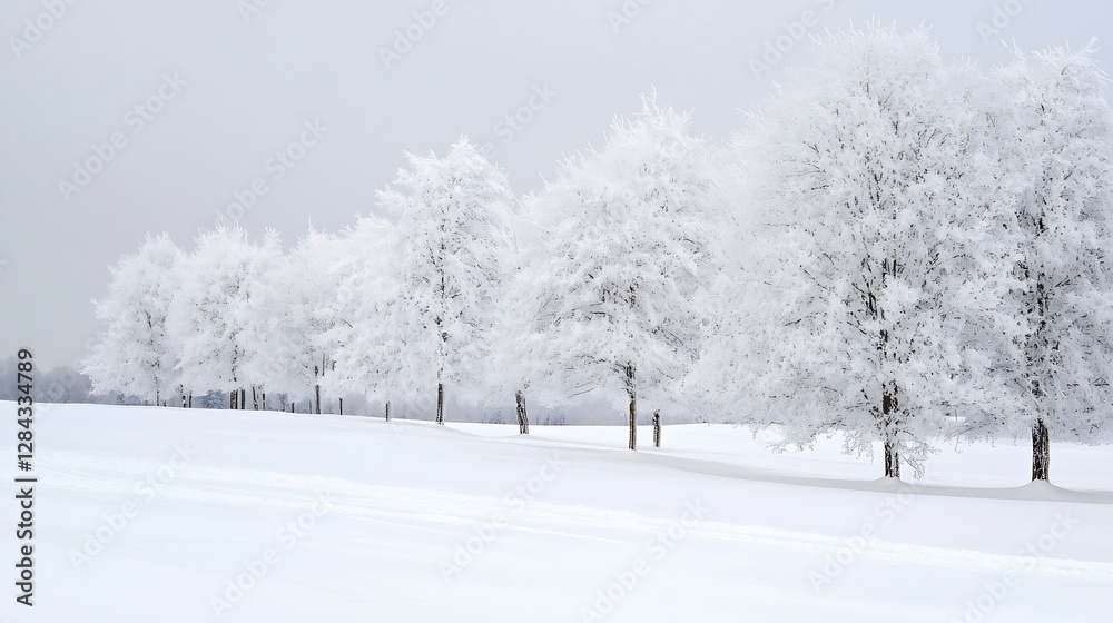 Poster beautiful winter scene with trees covered in soft white snow creating a peaceful landscape : generat