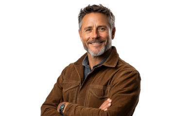 Man smiling confidently in a casual outfit indoors