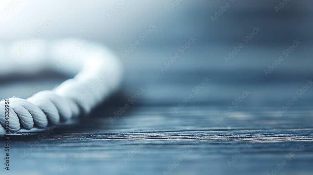 Poster close up of a twisted white rope on a rustic wooden surface highlighting texture and natural tones :