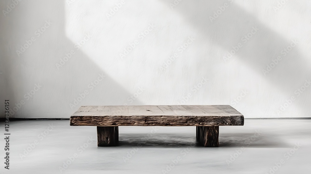 Aufkleber a rustic wooden table showcasing a minimalist design in a modern interior space : generative ai